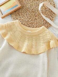 SHEIN Áo len cổ Peter Pan họa tiết khối màu bất đối xứng cho bé gái mùa thu đông - Màu be - Xem 3