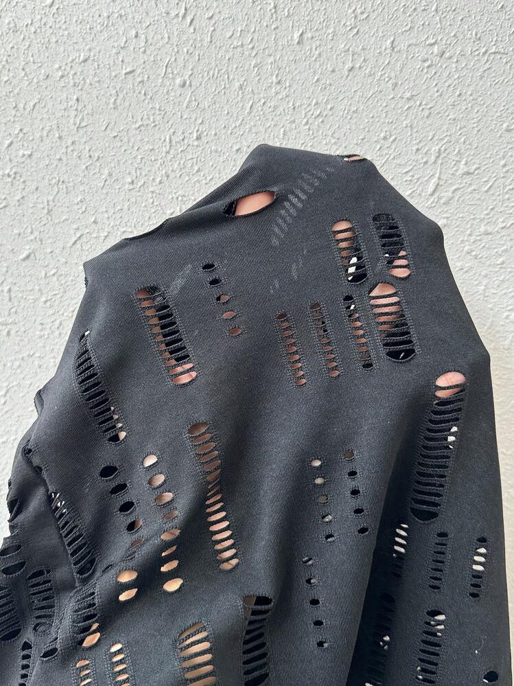 Cut Out Ripped Bodysuit - Black - View 7