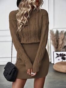 SHEIN Essnce Mujeres Vestido De Suéter De Lana - Café integral - Ver 6