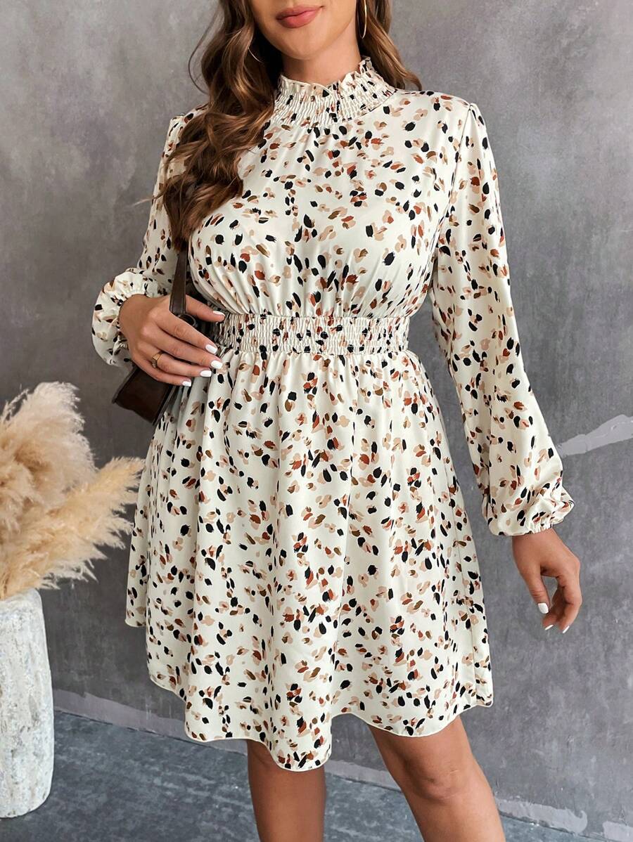 SHEIN Franclia Hơn In Toàn bộ Tay áo lồng đèn Đầm - Nhiều màu - Xem 1
