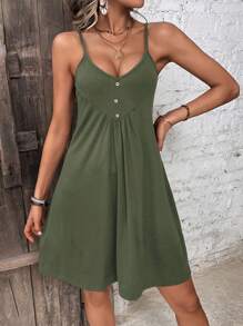 SHEIN LUNE Women's Button Decoration Spaghetti Strap Dress