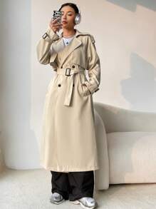 SHEIN x Carly Lawrence SHEIN EZwear Double Breasted Belted Trench Coat