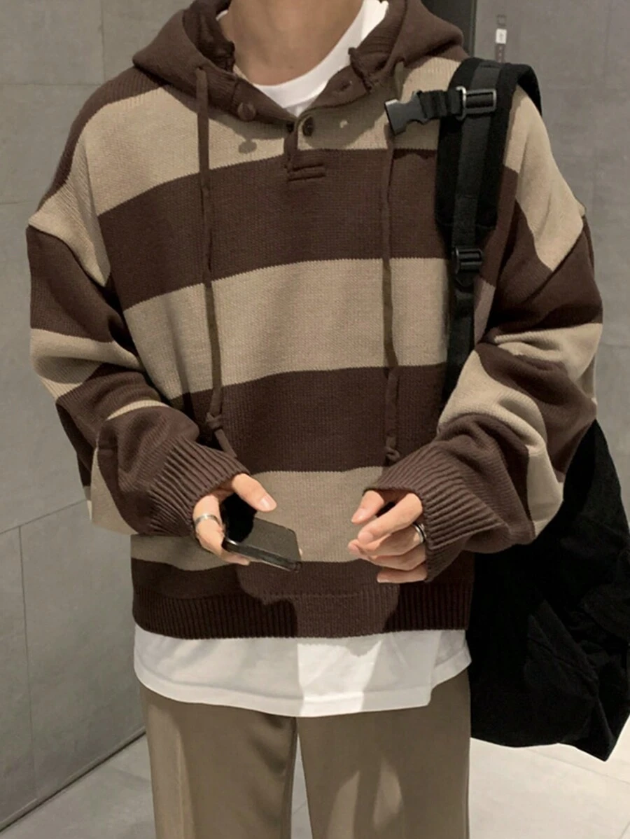 DAZY 男式返校节拼色落肩抽绳连帽秋季毛衣 - 彩色 - 查看 1