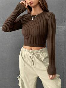 SHEIN EZwear Slim Fit Ribbed Sweater - Olive Green - View 4
