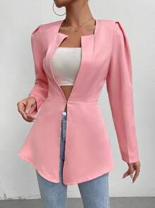 Chiquease Abrigo unicolor de manga farol con parte delantera abierta - Rosa - Ver 5