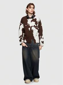 ROMWE MEN Street Life Men Colorblock Round Neck Sweater - Coffee Brown - View 2