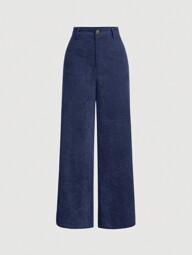 SHEIN MOD Solid Straight Leg Blue Patch Pocket Pants