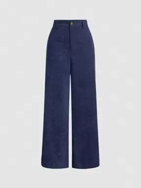 SHEIN MOD Solid Straight Leg Blue Patch Pocket Pants