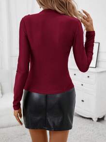 Lavishia Camiseta de cuello alto fruncido - Burdeos - Ver 2