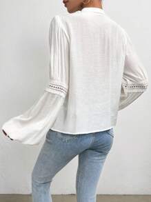 SHEIN Essnce Guipure Lace Insert Lantern Sleeve Blouse - White - View 2