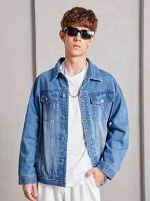SHEIN Garoto adolescente Bolso Com Aba Jaqueta Denim
