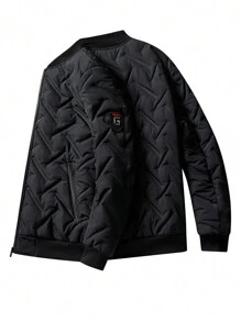 Manfinity Homme Abrigo acolchado bomberoperforado holgado para hombre con cierre de cremallera, abrigo de invierno acolchado casual negro para salir, regalo para amigos, esposo, novio