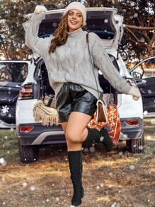 Calvaya Plus Cable Knit Drop Shoulder Sweater Knit Pullover Fall Winter Outfit
