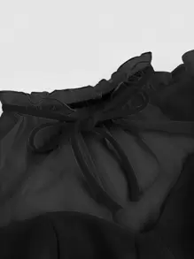 SHEIN MOD 大碼繫帶領荷葉袖洋裝 - 黑色 - 查看 3