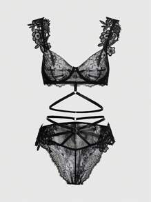 ROMWE Goth 女士性感繫帶設計內衣 - 黑色 - 查看 1