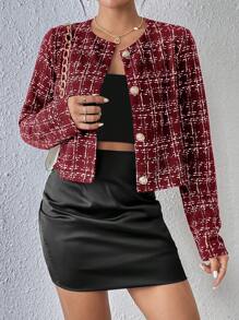 SHEIN Privé Women's Plaid Jacket - Burgundy - View 1