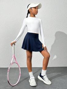 SHEIN Tween Girl Solid Active Skort With Phone Pocket