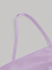 SHEIN MOD 女士优雅纯色交叉露背鱼尾裙，夏季 - 淡紫色 - 查看 3