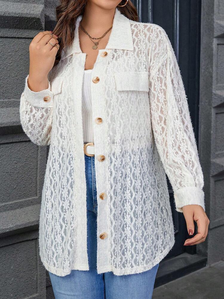 Plus Drop Shoulder Flap Detail Button Front Shirt