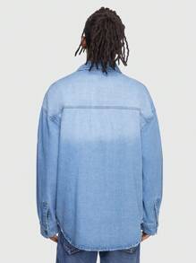 ROMWE MEN Street Life Men'S Drop Shoulder Denim Jacket - Blue - View 6