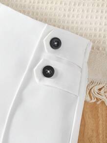 SHEIN Elladie kids 年輕女孩鈕扣細節寬腳褲 - 白色 - 查看 3