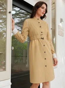 Anewsta Women's Trench Coat With Front Button Closure And Waist Belt