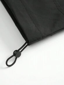 Men'S Hooded Long Sleeve Jacket With Drawstring Detail - Black - View 4