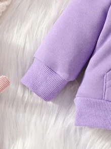 Baby Girl Heart Print Kangaroo Pocket Hoodie & Sweatpants - Purple - View 5