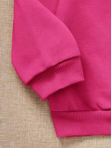 女小童字母圖案加絨內裏衛衣和衛褲 - 玫紅色 - 查看 3