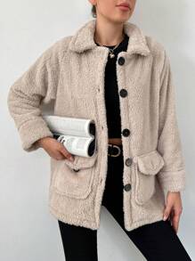EURMUSE Teddy Jacket With Flip Pocket And Raglan Sleeve - Beige - View 1