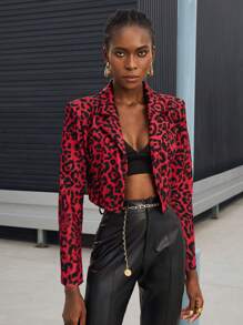 Maija In hoa Báo Crop Blazer - Đỏ - Xem 1