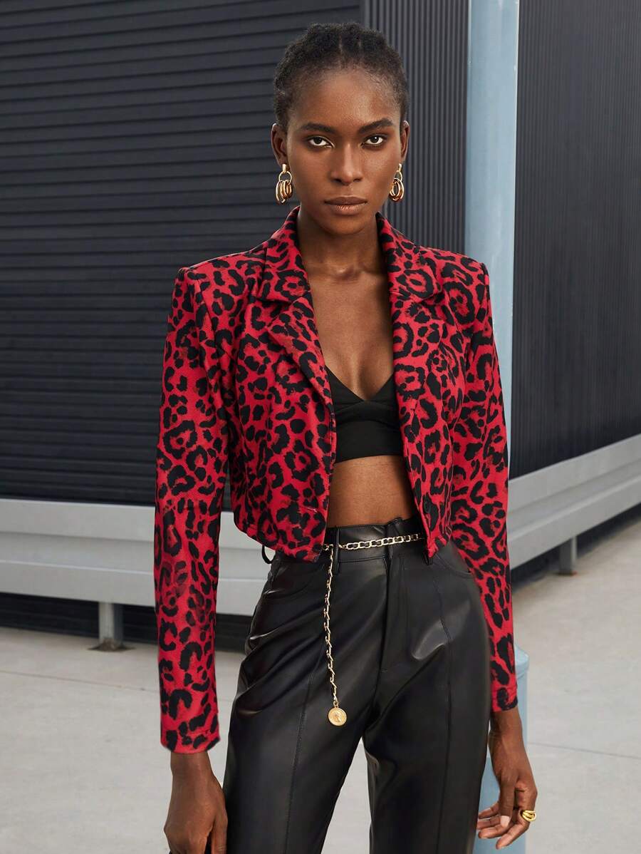 Maija In hoa Báo Crop Blazer - Đỏ - Xem 1