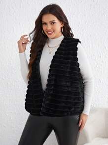 SHEIN Clasi Hơn Mở Mặt trước Áo khoác vest fuzzy - màu đen - Xem 5