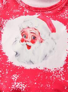 女小童聖誕圖案荷葉邊T恤&豹紋印花喇叭褲 - 紅色 - 查看 4