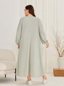 Mulvari Vestido De Manga De Linternón De Talla Grande Con Color Sólido - Gris - Ver 2