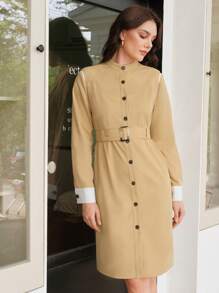 Anewsta Women's Trench Coat With Front Button Closure And Waist Belt