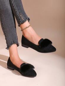 女式懶人鞋,冬季甜美平底工作鞋,加厚保暖,多功能休閒和正式怜香惜玉的女鞋 - 黑色 - 查看 4