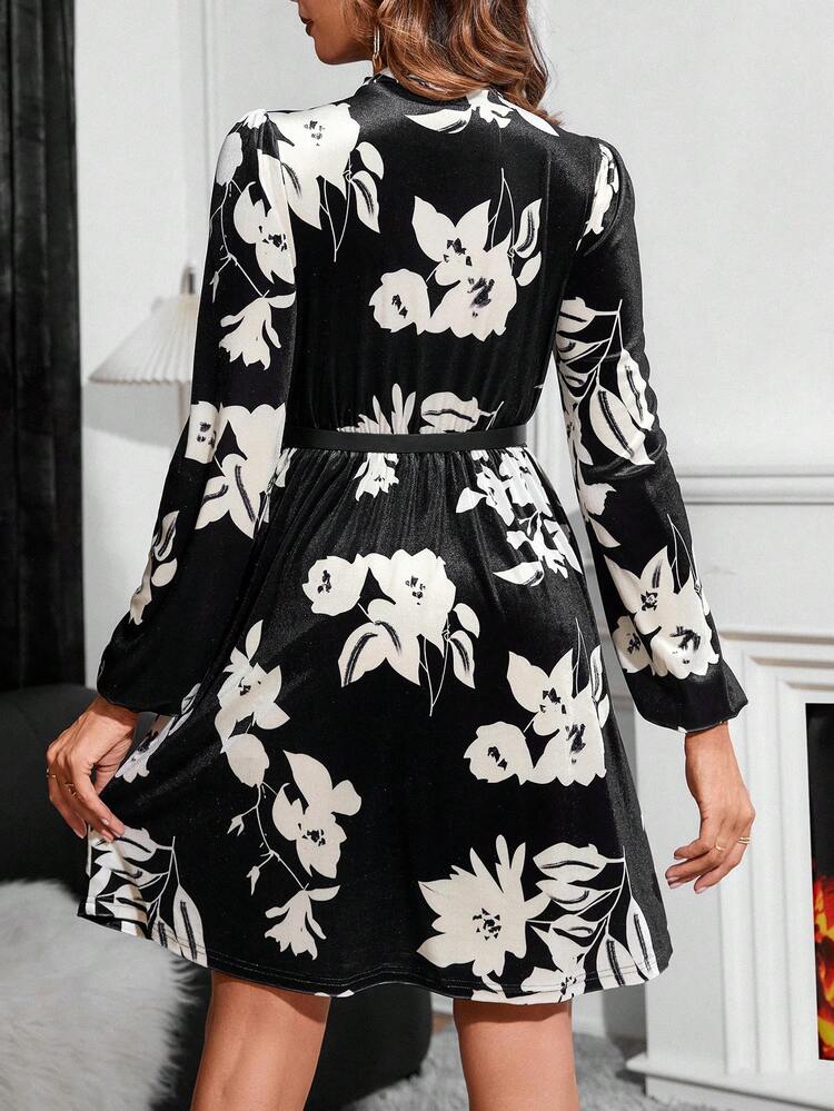 Floral Print Lantern Sleeve Dress