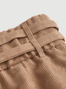 SHEIN MOD 高腰腰帶闊腿褲 - 棕色 - 查看 3