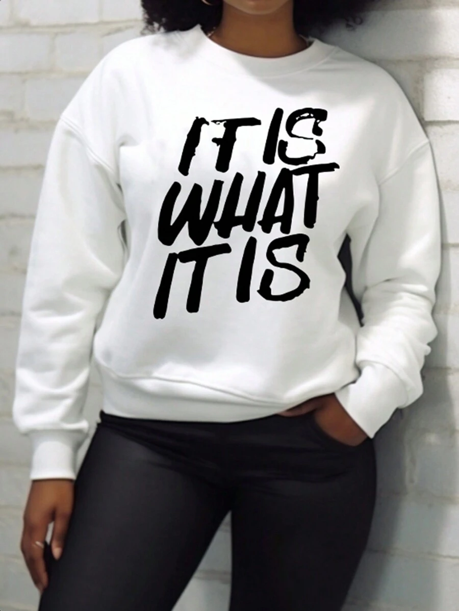 Elenzga Women Plus Size Casual Slogan Print Crew Neck Long Sleeve Thermal Sweatshirt, Autumn/Winter Graduation,Back To School Outfits,Graduation,Teacher Outfits For Women,Back To School Pullover Fall Outfit