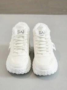 女性冬季保暖絨面高筒ins風格學生休閒運動鞋 - 白色 - 查看 5