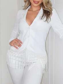 SHEIN SXY 新年流蘇性感派對白色西裝外套 - 白色 - 查看 7