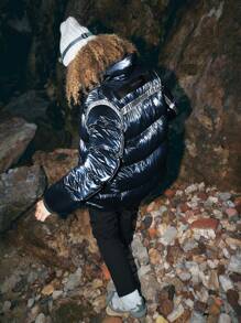 In My Nature 对比色饰边拉链衬垫大衣 - 寶藍色 - 查看 11