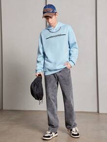 SHEIN 青少年男孩字母图案保暖内衬卫衣 - 藍色 - 查看 6