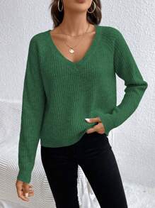 SHEIN LUNE Sudadera De Manga Raglán Para Mujeres - Verde Oscuro - Ver 6
