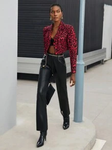 Maija In hoa Báo Crop Blazer - Đỏ - Xem 5