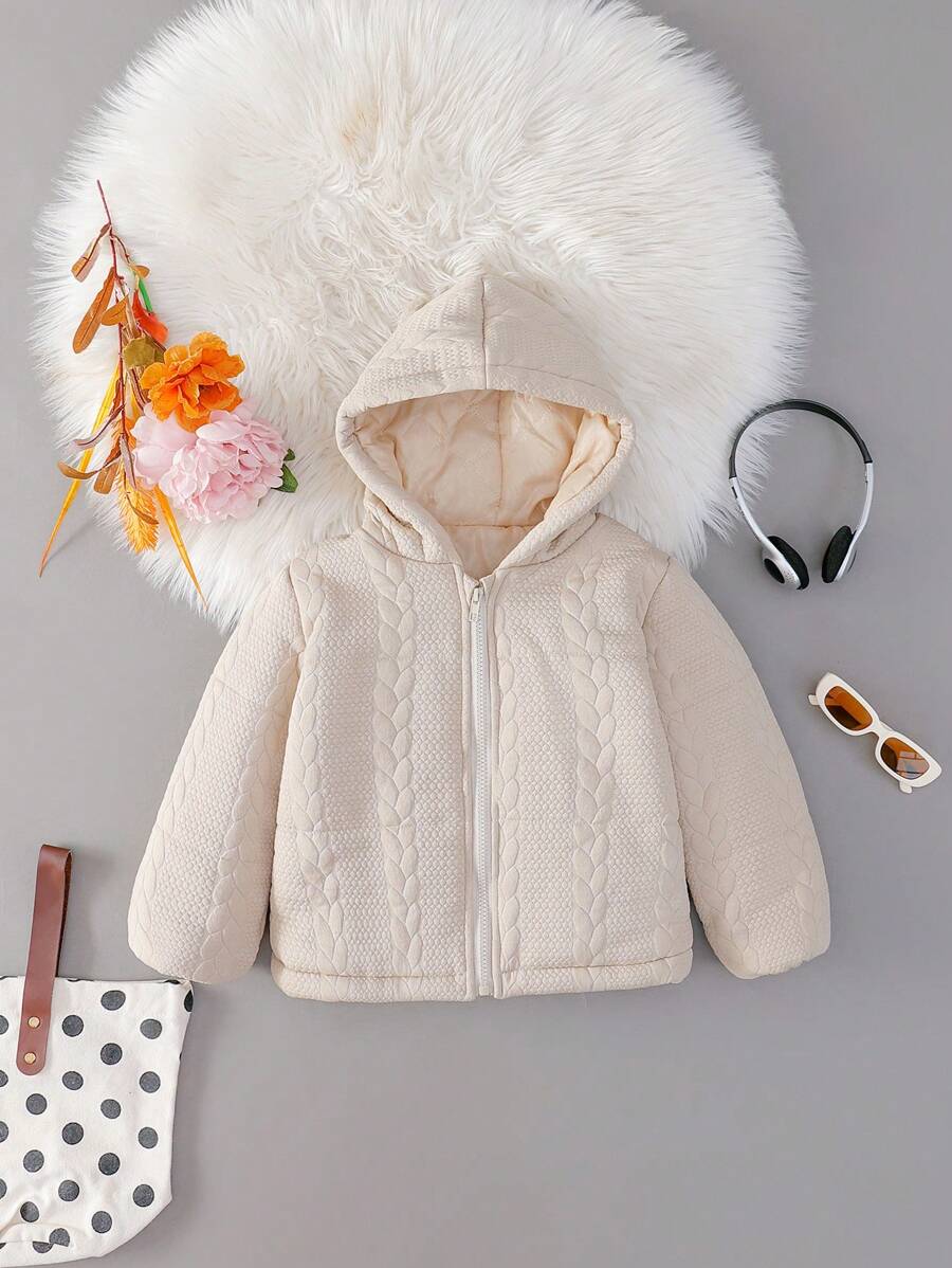 SHEIN Young Girl Solid Zip Up Hooded Padded Coat - Coffee Brown - View 1
