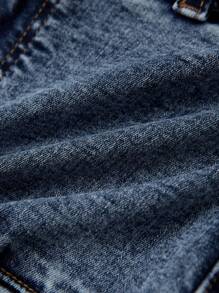 SHEIN ICON Pleated Hem Denim Skirt - Dark Wash - View 5
