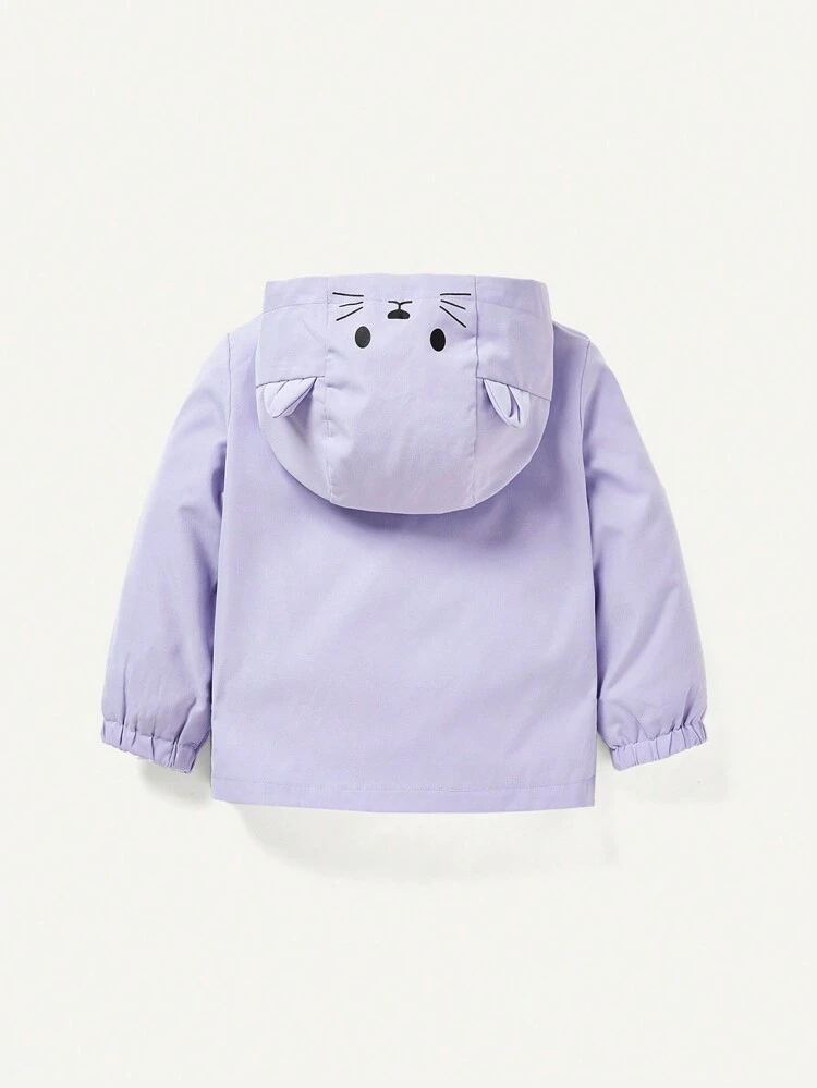 Baby Girls' Adorable Cat Patterned Hooded Jacket With 3d Ears