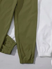 SHEIN 3件套男童纯色慢跑裤 - 軍綠色 - 查看 5